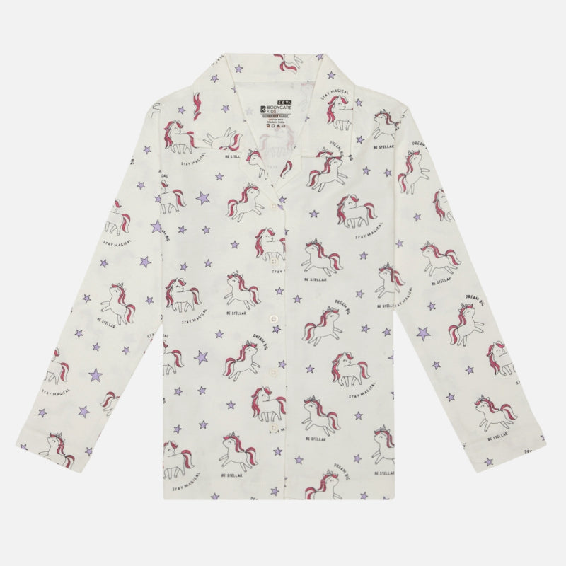 Girls 100% Cotton Full Sleeve Night Suit with Round Neck, Pockets and Top-Bottom Set for Comfortable Sleepwear