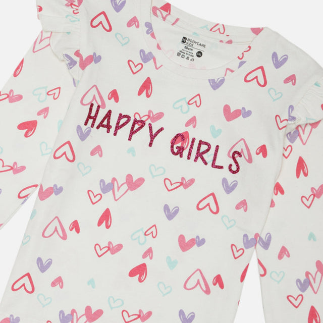 Girls Interlock Full Sleeves T-Shirt with Regular Fit for Everyday Casual Wear, Easy Styling and Lounge Comfort