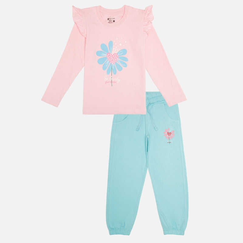 Girls 100% Cotton T-Shirt and Pajama Set with Soft Breathable Comfort for Lounge Wear and Nightwear - Pack of 1