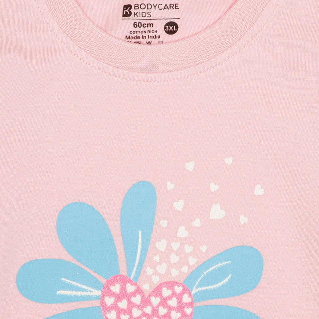 Girls 100% Cotton T-Shirt and Pajama Set with Soft Breathable Comfort for Lounge Wear and Nightwear - Pack of 1