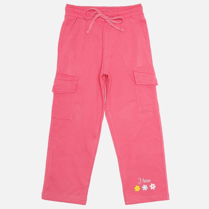Girls French Terry Track Pant with Printed Regular Fit for Casual Wear, Lounge Comfort and Easy Movement