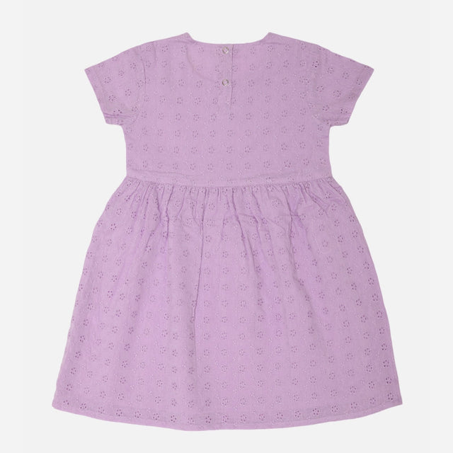 Girls Round Neck Half Sleeve Frock with Soft Cotton Fabric and Delicate Lace Details for Parties and Casual Wear