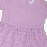 Girls Round Neck Half Sleeve Frock with Soft Cotton Fabric and Delicate Lace Details for Parties and Casual Wear