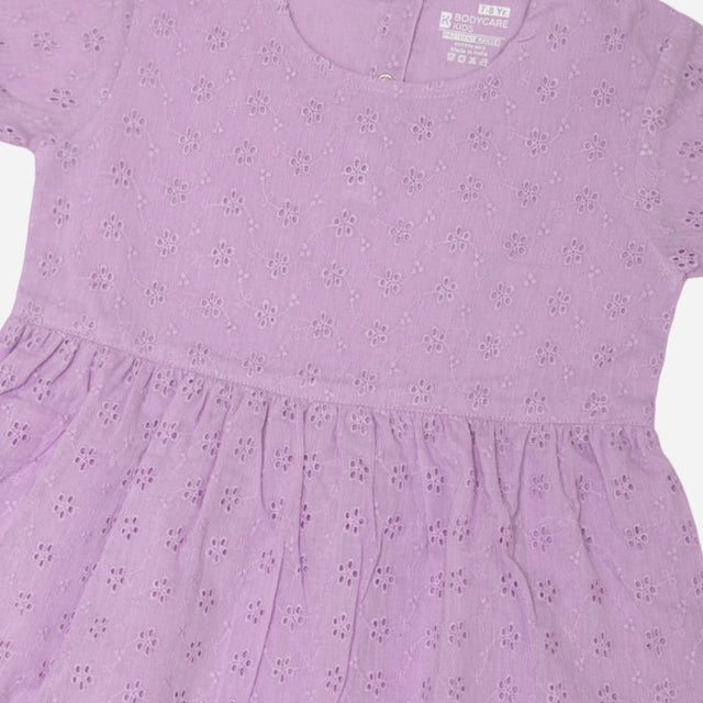 Girls Round Neck Half Sleeve Frock with Soft Cotton Fabric and Delicate Lace Details for Parties and Casual Wear
