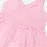 Girls Round Neck Half Sleeve Frock with Soft Breathable Cotton and Ruffled Design for Parties, Playdates and Everyday Wear