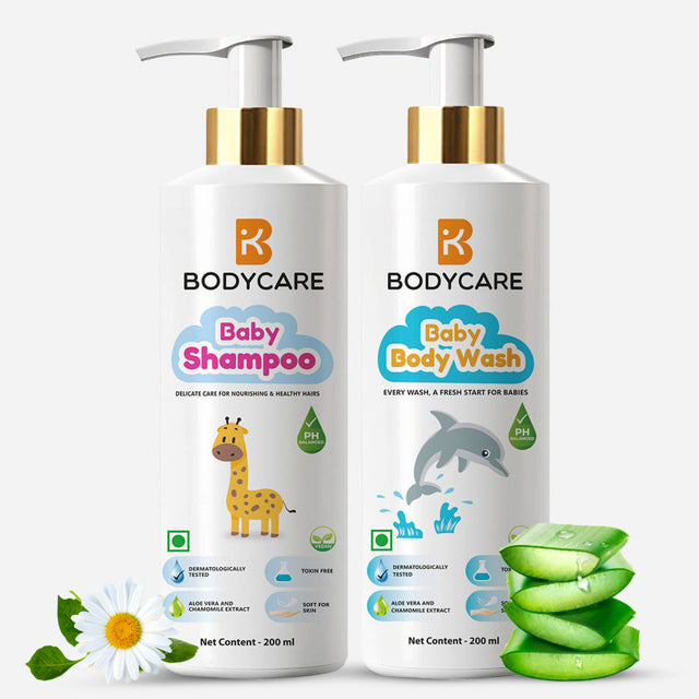 Baby Skin Care Range Combo Pack of 2 Shampoo & Body Wash 200ml Each - Bodycare