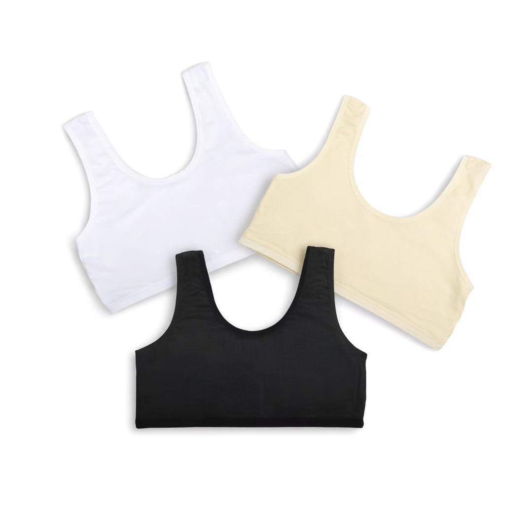 Bodycare Girls Crop Top Racer Back Sleeveless Solid Pack Of 3 - Black, Skin & White