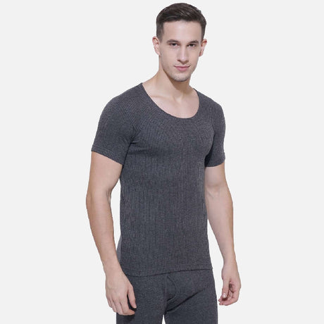 Quilt Bodycare Antibacterial Thermal Men Top Round Neck Half Sleeves Solid