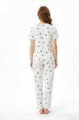 Bodycomfy Women's Printed Soft Cloud Night Suit - Irish Cream With Teddy Print
