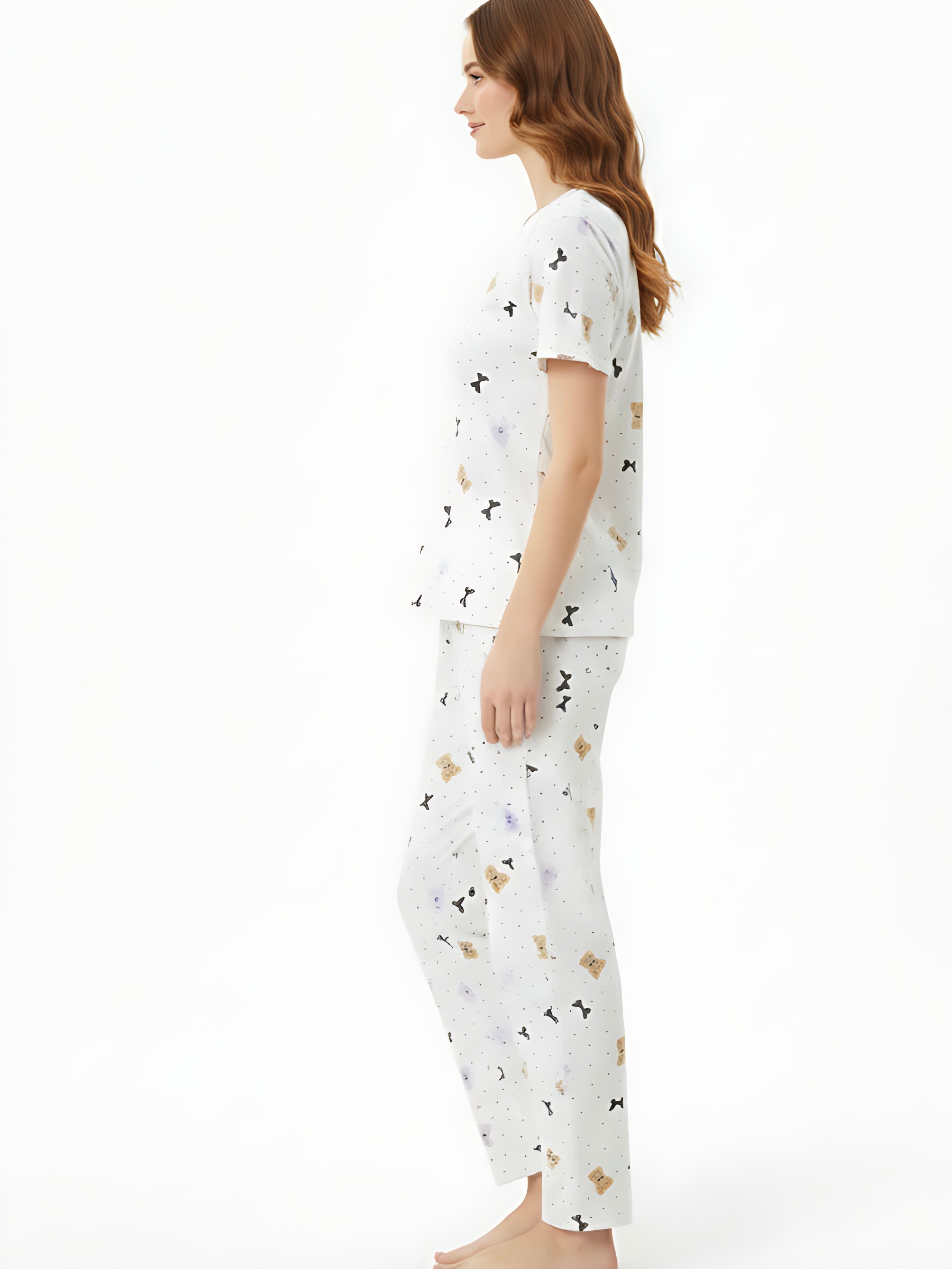 Bodycomfy Women's Printed Soft Cloud Night Suit - Irish Cream With Teddy Print