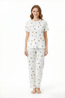 Women Printed Soft Cloud Night Suit Set with Round Neck Top and Pyjama for Comfortable Sleepwear and Lounge Wear