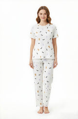 Bodycomfy Women's Printed Soft Cloud Night Suit - Irish Cream With Teddy Print