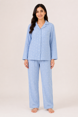 Bodycomfy Women Printed Muslin Night Suit - Pastel Blue With Heart Print