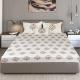 King Size Cotton Bedsheet Floral Handblock Ivory