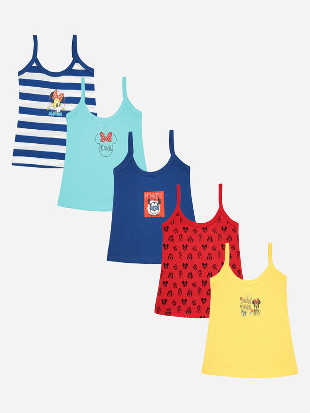 Baby Girls Minnie & Friends 100% Cotton Camisole Round Neck Sleeveless Pack of 5 - Bodycare