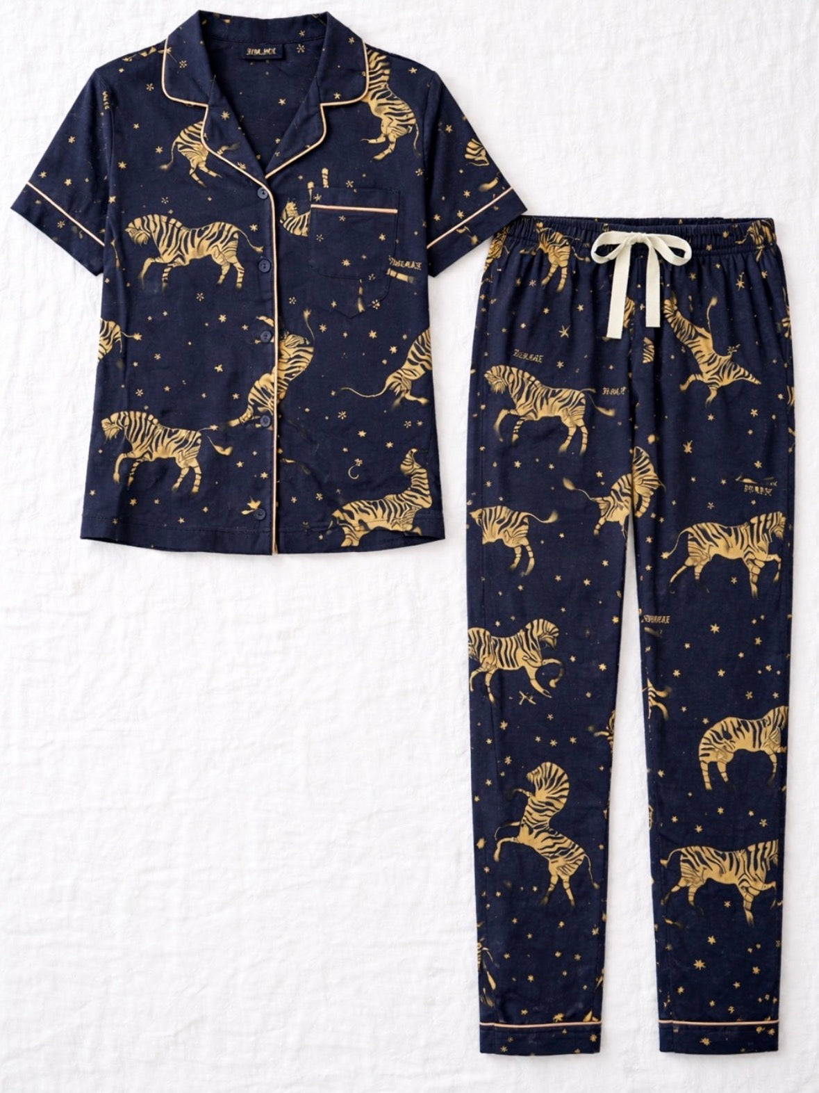 Bodycomfy Women's Printed Soft Cloud Night Suit - Navy with Zebra Print