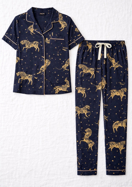 Bodycomfy Women's Printed Soft Cloud Night Suit - Navy with Zebra Print