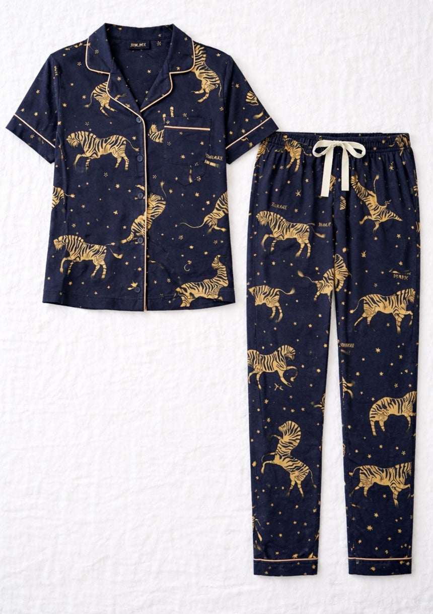 Bodycomfy Women's Printed Soft Cloud Night Suit - Navy with Zebra Print