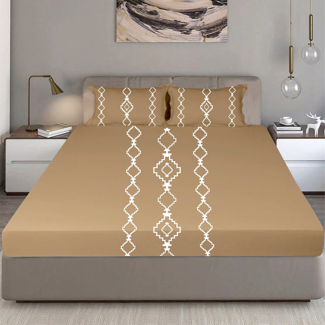 King Size Cotton Bedsheet Burgundy Geometric - Bodycare