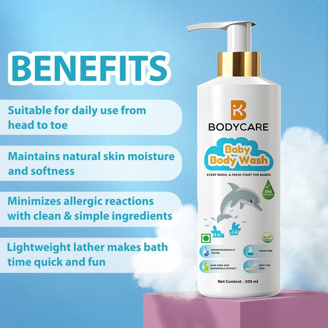 Baby Skin Care Range Combo Pack of 2 Shampoo & Body Wash 200ml Each - Bodycare