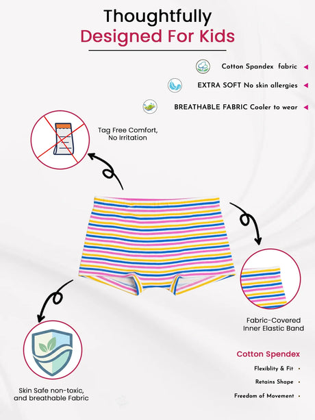 Girls 100% Cotton Boyshorts Inner Elastic Pack of 3