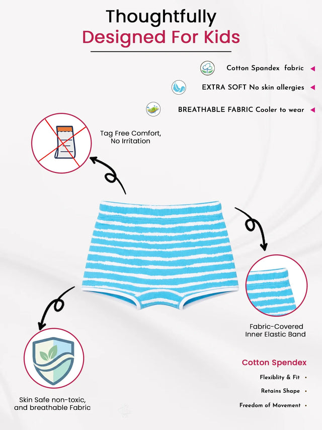 Girls 100% Cotton Boyshorts with Comfort Fit Inner Elastic for Everyday Innerwear Use and Daily Comfort - Pack of 3