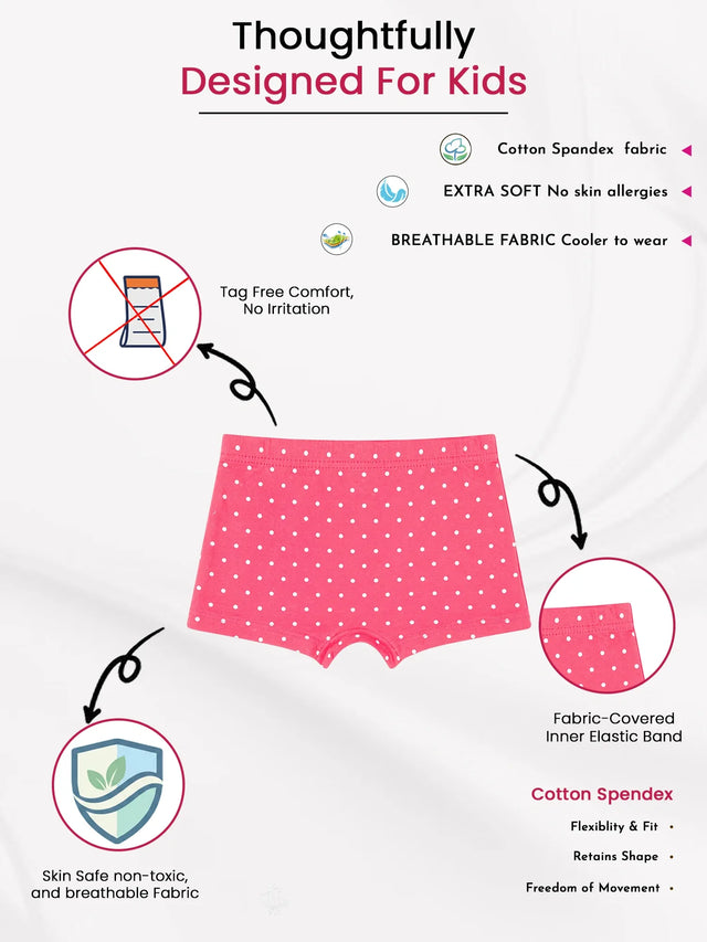 Girls 100% Cotton Boyshorts Innerwear with Inner Elastic for Regular Comfort and Daily Use - Pack of 3