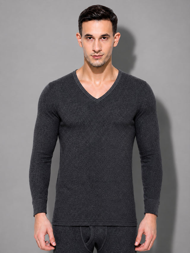 Men Thermal Top with V Neck Full Sleeves, Warm Innerwear Comfort and Clean Winter Essential Styling - Pack of 1