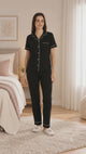 Women Collared Half Sleeve Night Suit with Solid Styling for Lounge Wear, Sleepwear and Relaxed Everyday Comfort