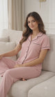Women Breathable Solid Night Suit with Collared Neck for Sleepwear, Loungewear and Everyday Relaxed Comfort