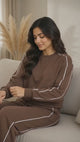 BodyComfy Women’s Brown Fleece Co-Ord Set with Contrast White Piping