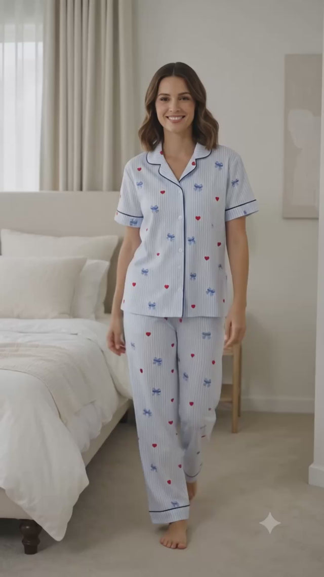 Women Printed Cotton Spandex Night Suit Set with Soft Top and Pyjama for Sleepwear and Lounge Comfort
