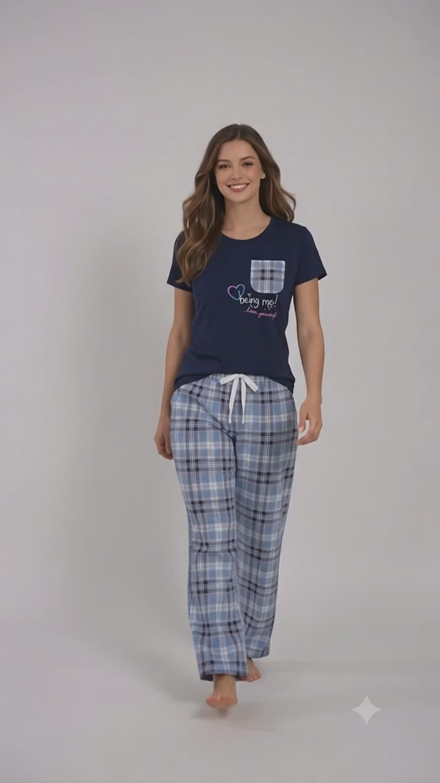 Women Cotton Spandex Night Suit Set with Printed Pyjama and Solid Top for Sleepwear and Lounge Comfort