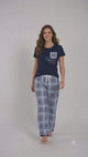 Women Cotton Spandex Night Suit Set with Printed Pyjama and Solid Top for Sleepwear and Lounge Comfort