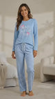Women's Blue Soft Cloud Night Suit with Soft Girl Graphic Top & Gingham Pyjama