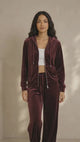 BodyComfy Women’s Velour Hooded Zip-Up Co-Ord Set with Kangaroo Pockets & Wide-Leg Bottoms
