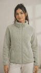 Women's Green Fur Fleece Full-Zip Jacket with High Neck & Side Pockets