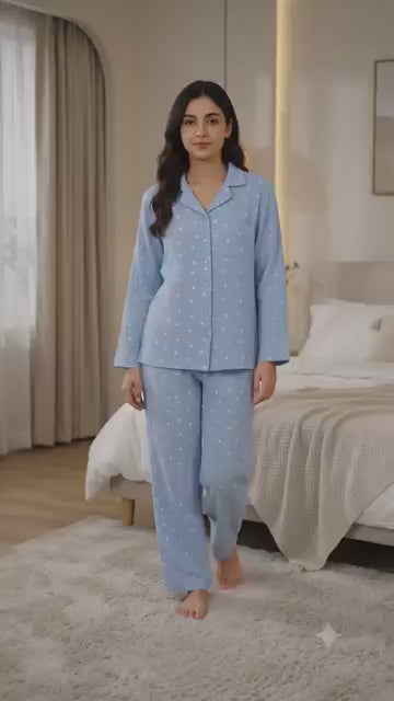 Women Printed Muslin Night Suit Set with Soft Top and Pyjama for Sleepwear, Lounge Wear and Nightwear Comfort