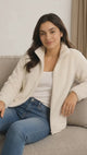 Women's Soft Cream Fur Fleece Full-Zip Jacket with High Neck & Side Pockets