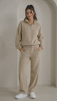 BodyComfy Women’s Polar Fleece Beige Half-Zip Sweatshirt & Jogger Set