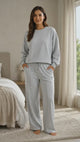 BodyComfy Women’s French Terry Fabric Sweatshirt & Wide-Leg Pyjama Set