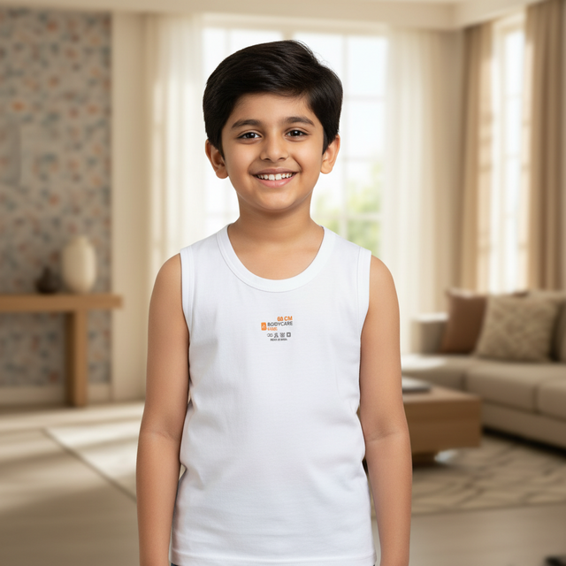 Boys 100% Cotton Vest Round Neck Sleeveless Pack of 6 - Bodycare